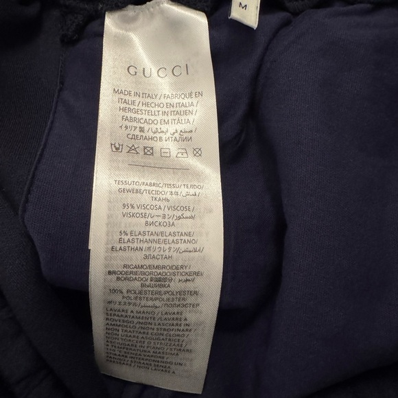 Gucci Men's Navy Blue Joggers with Yellow Logo - Picture 3 of 4